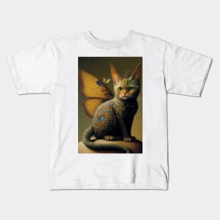 Vintage Cat Dragon with Butterfly Wings Kids T-Shirt